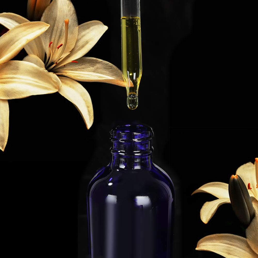 4 oz Glass Bottles with Glass Droppers & Plastic Cap,Brush, Funnels and Labels, Blue Travel Bottles for Essential Oils, Liquids and Chemical Lab. Set of 6 Pack.: Beauty