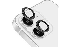TENOC Camera Lens Protector for iPhone 11 & iPhone 12 & iPhone 12 Mini, 9H Tempered Glass Camera Screen Cover, Black Metal Individual Ring