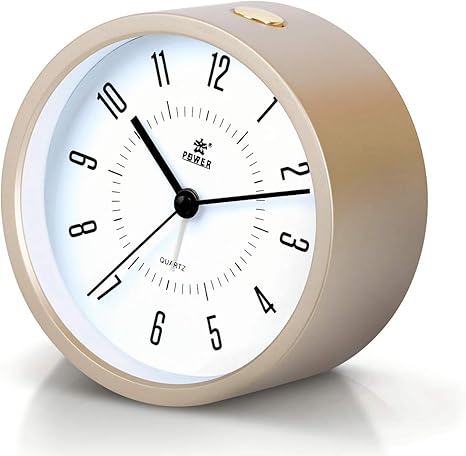 Amazon Co Jp Aelfox 目覚まし時計 アナログ 非電波 音無し置き時計 アナログ 連続秒針 電池式 スヌーズ 照明ライ ゴールド ホーム キッチン