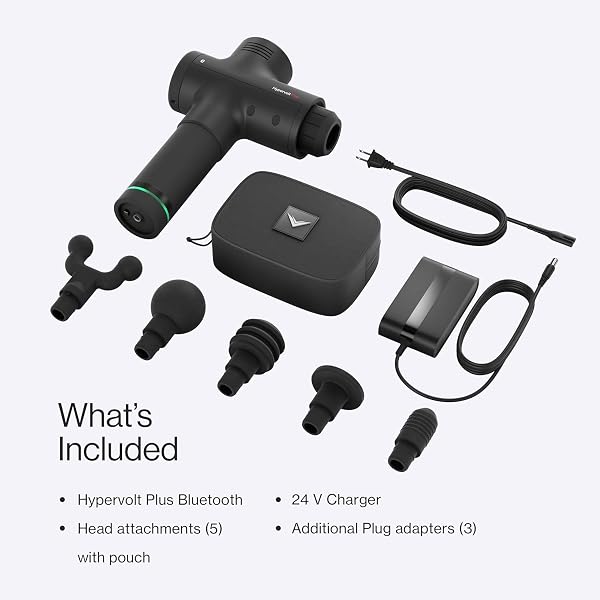 HYPERVOLT PLUS, FEATURING QUIET GLIDE TECHNOLOGY – HANDHELD PERCUSSION MASSAGE GUN | 3 SPEEDS, 5 INTERCHANGEABLE HEADS | HELPS RELIEVE SORE MUSCLES AND STIFFNESS (HYPERVOLT PLUS W/BLUETOOTH)