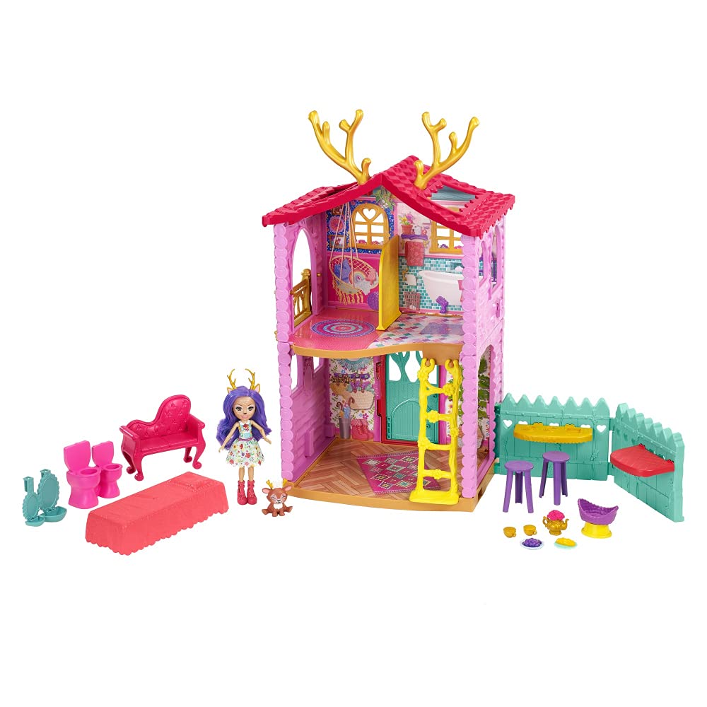 Enchantimals Cozy Deer House Playset with Danessa Deer Doll & Animal Figure, 4 Play Areas & 15+ Pieces, Gift for Kids Ages 3-8 Y, HFC41