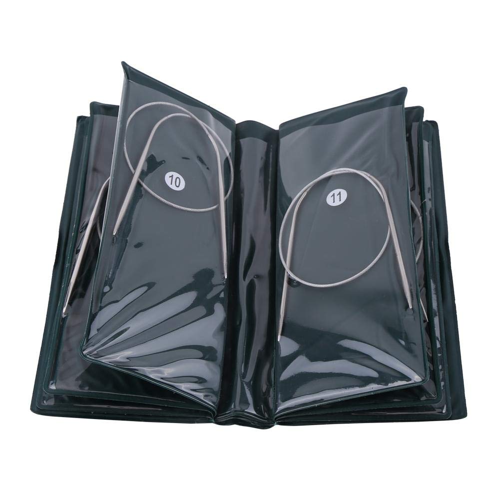 11pcs Stainless Steel Circular Knitting Needles Professional Crochet Hook Weave Set Metal Circular Knitting Needles Set in Different Sizes 1.5mm to 5.0mm(80cm)