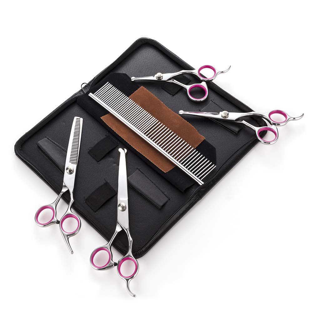 5 PCS Pet Grooming Scissors Kit,Professional Dog Cat Grooming Scissors Include Grooming Comb & Cutting&Curved&Thinning Shears with Safety Rounded Tips