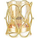 YIUTOYILY Hurricane Candle Holder, Gold Pillar Candle Holder with Geometric Decorative Accents & Windproof Glass Lid, Perfect for Weddings, Dinners, Parties & Special Events