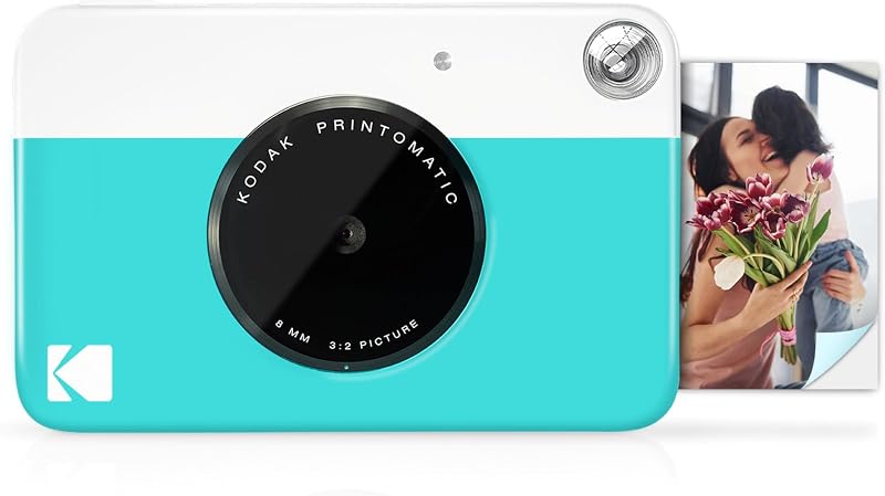 Kodak Printomatic Full-Color Instant Camera Blue 5MP Zink 2x3 Sticky-Back