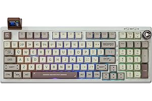 EPOMAKER RT100 Retro Gaming Keyboard with Display Screen, BT5.0/2.4G/USB-C, 97 Keys Gasket Custom Keyboard, Hot Swappable, RGB Backlit, with Knob for Win/Mac (Gateron Pro Yellow)
