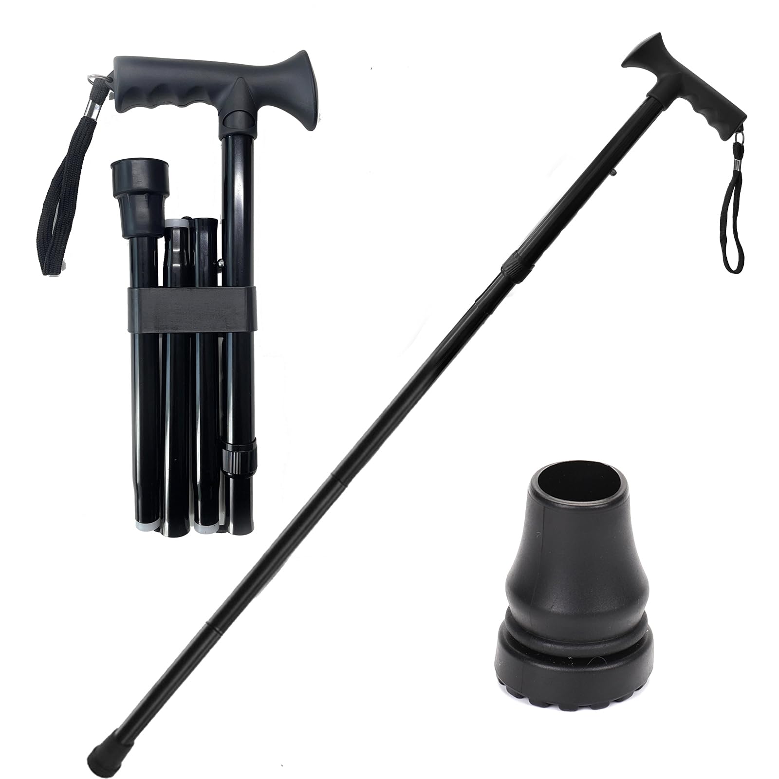 ONEMEAN Lightweight Outdoor Walking Stick, Aluminum Alloy Folding Cane with Adjustable Height,Adjustable Walking Aid Comes with 1 Replacement Crutch Head Ideal for Adults & Elderly Mobility Aid