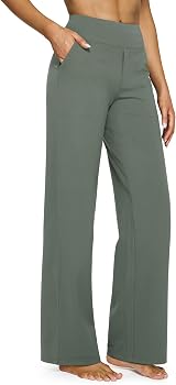 G4Free Yoga Pants with Pockets Wide Leg Trousers Women UK Size XL Grey Sage