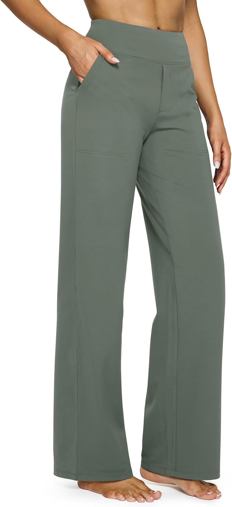 G4Free Yoga Pants with Pockets Wide Leg Trousers Women UK Size XL Grey Sage