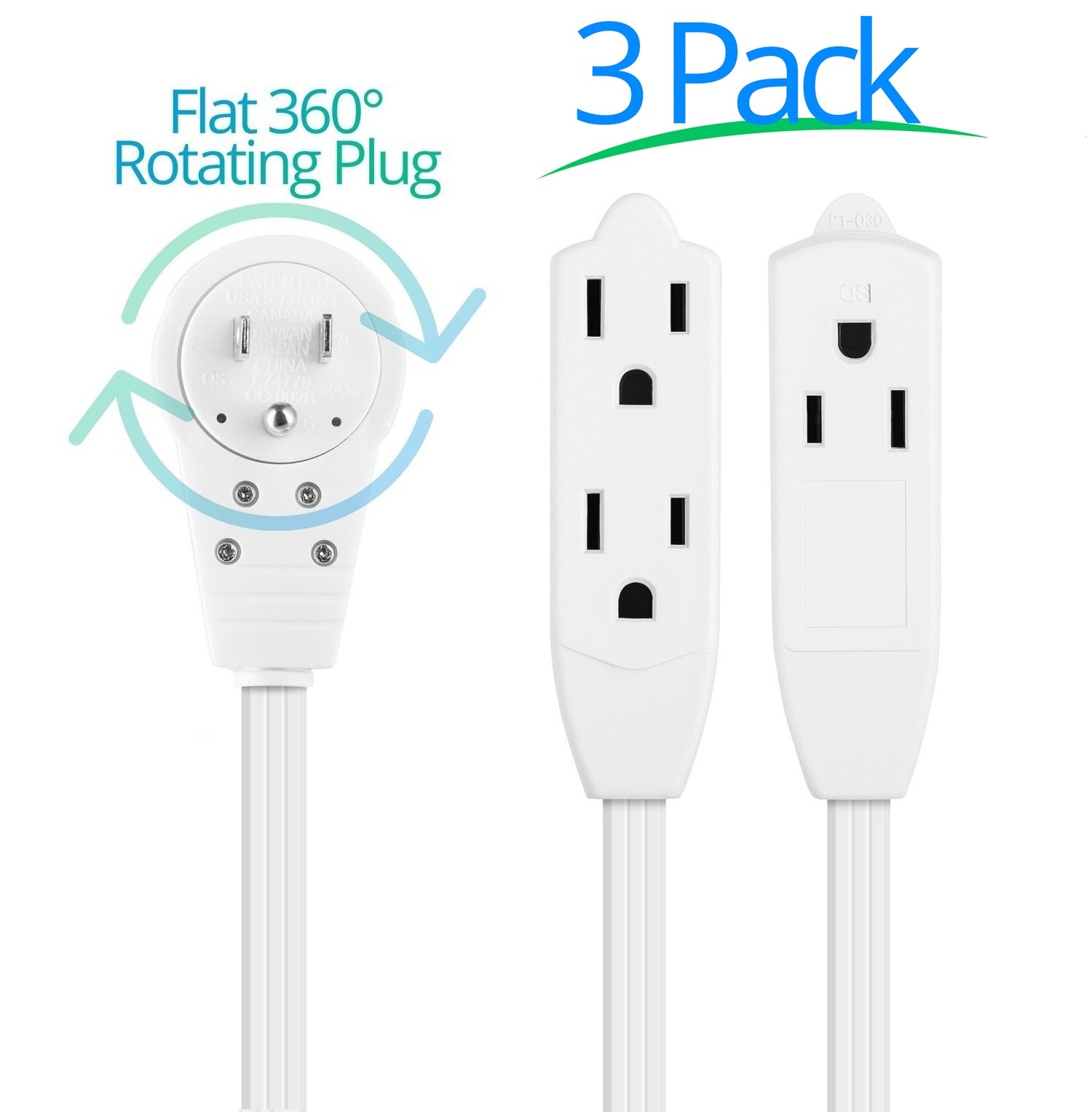 Cable 6Inch (0.5 Foot) 360 Rotating Flat Plug Extension Cord/Wire, 1/2