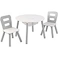 KidKraft Wooden Round Table & 2 Chair Set with Center Mesh Storage, Kids Furniture, Gray & White, Gift for Ages 3-6