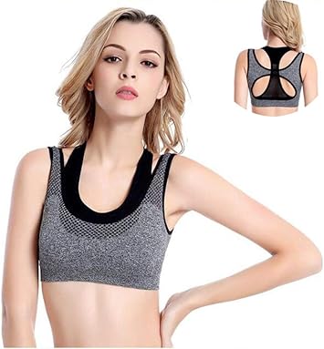 Amazon Co Jp 女性のスポーツブラ 男性型クロスバックブラ ヨガやフィットネスピラティスに最適 Gray Xl スポーツ アウトドア