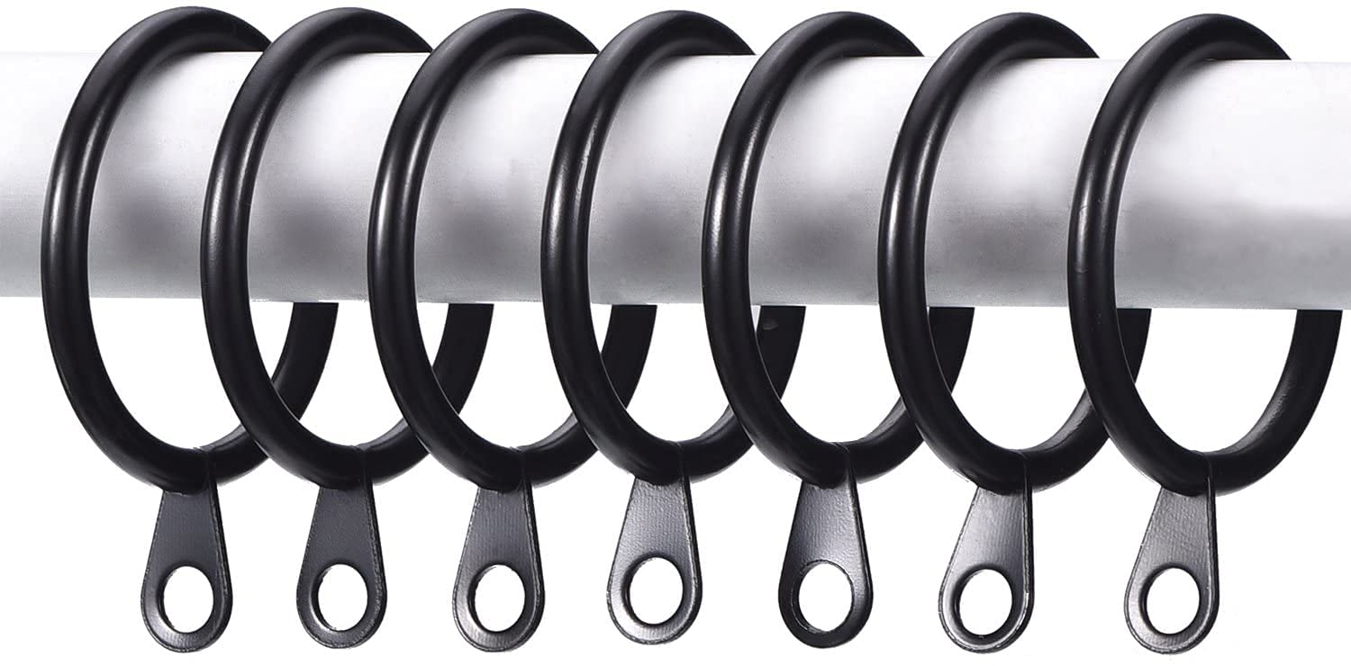 Pack of 24 Strong Metal Curtain Hooks Rings with Fixed eyelets for Curtain pole 30-38mm wide (Black, 40MM Internal Diameter)