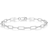 OCHCOH 925 Sterling Silver Paperclip Chain Bracelet 3mm4mm5mm Silver Bracelet for Women Men Silver Paper Clip Bracelets 6.5-9 Inches