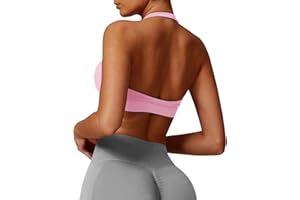 Jetjoy Workout Sports Bras for Women Halter Neck Backless Bra Padded Open Back Seamless Gym Bra Yoga Crop Top
