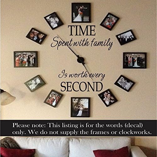 Teisyouhu Time Spent with Family Decal Time Spent with Family Clock Decal Family Picture Decal Family Quote Decal Black s Wall Decal Sticker for Living Room Bedroom Decor