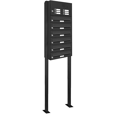 AL Briefkastensysteme 6er Standbriefkasten in Anthrazitgrau RAL 7016 mit Klingel als 6 Fach Briefkastenanlage in Postkasten B