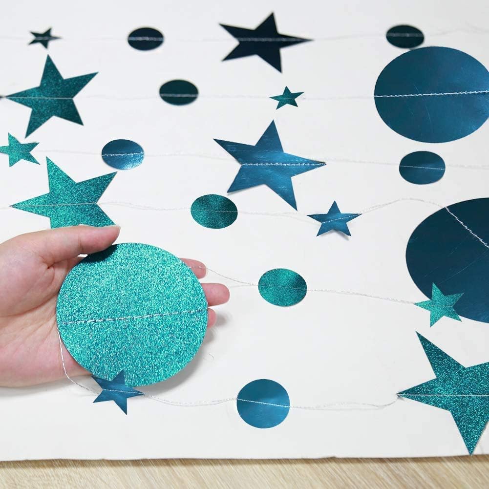 Cheerland Teal Wedding Party Decoration Emerald Twinkle Little Star Party Garlands Glitter Full Moon Streamer Banner for Birthday Wedding Receiption Baby Shower Sweet 16 Bachelorette Home - Image 3