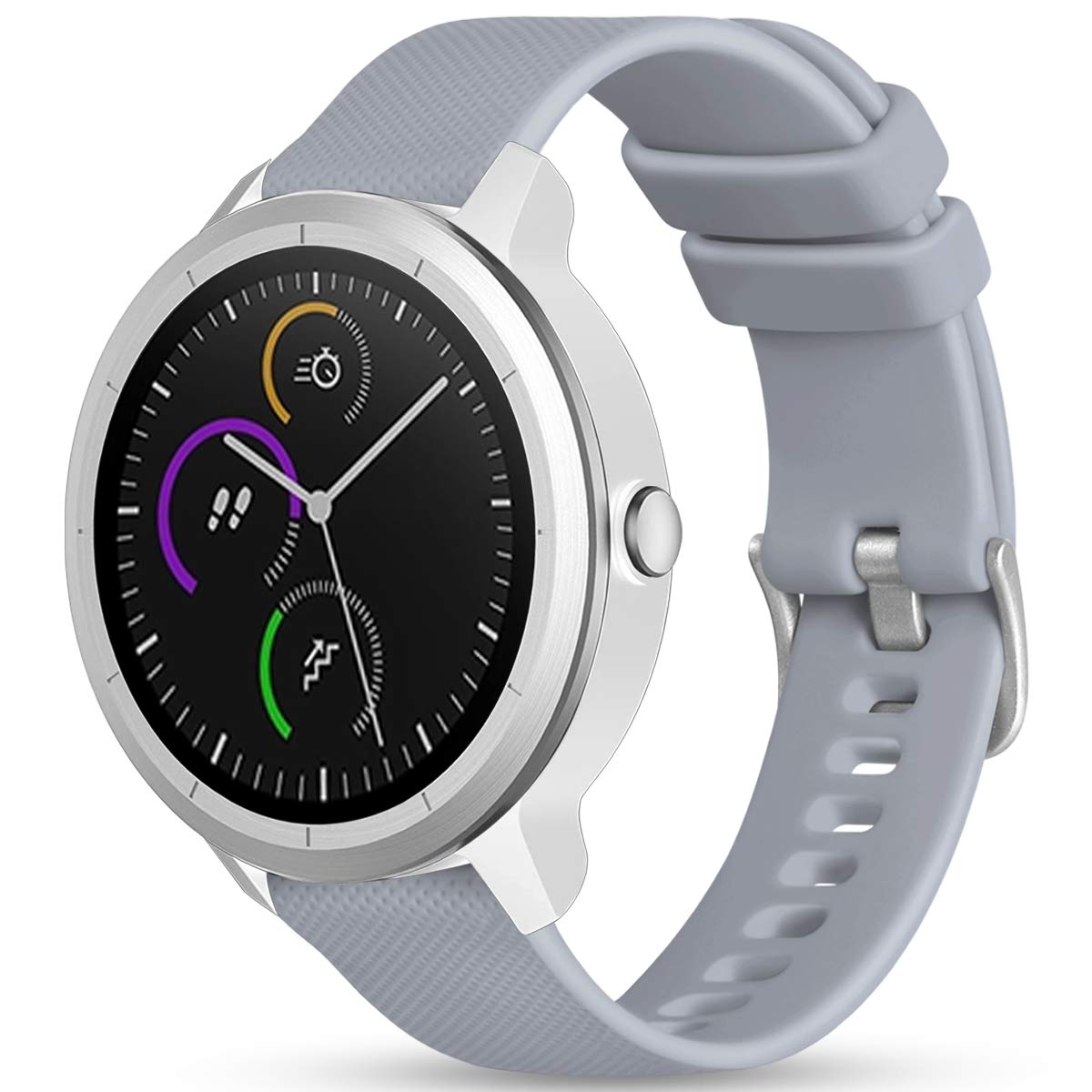 Vobafe 20mm Strap for Garmin Vivoactive 3/3 Music/Venu/Venu 2 Plus/sq/sq 2/Forerunner 245/645/55, Soft Silicone Watch Band Replacement for Garmin Vivomove HR/Instinct 2S/Fenix 7S, Grey