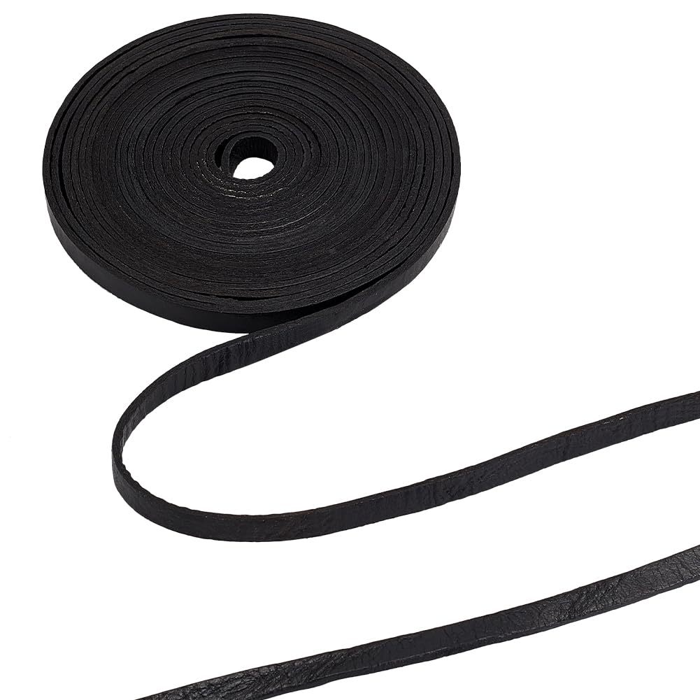 MAYJOYDIY 5m Black Flat Leather Cord 8mm Wide Imitation Leather Craft Cord for DIY Projects