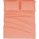 Mejoroom King Size Bed Sheet Set - Hotel Luxury 1800 Bedding Sheets & Pillowcases - 16" Deep Pocket Fitted Sheet, Soft, Breathable, Wrinkle & Fade Resistant - 4 Piece(King, Coral)