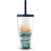 Tervis Inkreel - Coral Stretch Made in USA Double Walled Insulated Tumbler Travel Cup Keeps Drinks Cold & Hot, 24oz with Straw Lid, Classic