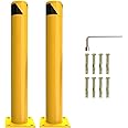 Safety Bollard, 48 Inches Height Steel Bollard Post, 4.5 Inches Diameter Steel Pipe, Steel Safety Bollard with 8 Anchor Bolts, Ideal for Traffic-Sensitive Area(2 Pack).