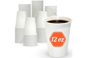 Dealusy 100 Count 12 oz Coffee Cups, Leak-Free Food Safe Paper Cups 12 oz, Disposable 12oz White Paper Cups for Cold and Hot Drinks