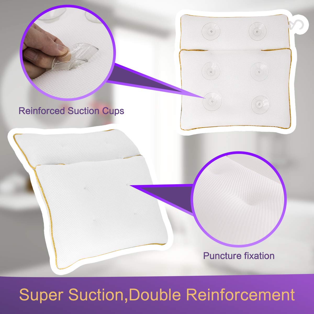 VIEFIN Luxury Spa Bath Pillows for Tub,Bathtub Pillow Neck and Back Support,Soft Bathtub Pillow with Sturdy and Powerful Suction Cups,2-Panel: Beauty