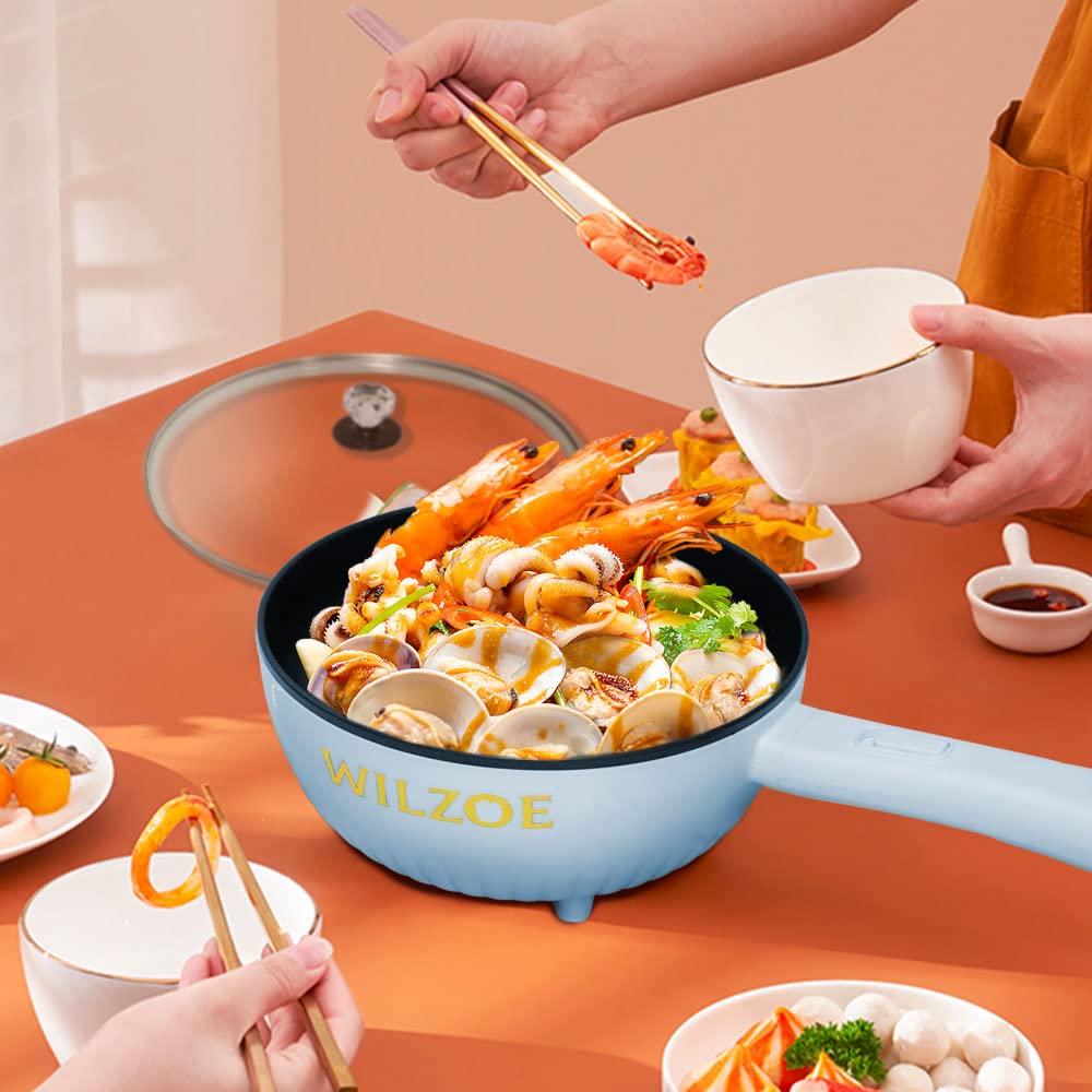 Wilzoe Electric Hot Pot 2.8L,1000W Non-Stick Frying Pan,Rapid Noodles Cooker,Electric Cooking Pot,Mini Hot Pot for Steak,Egg,Oatmeal,Soup,with Power Adjustment, (Food Steamer Included),Purple