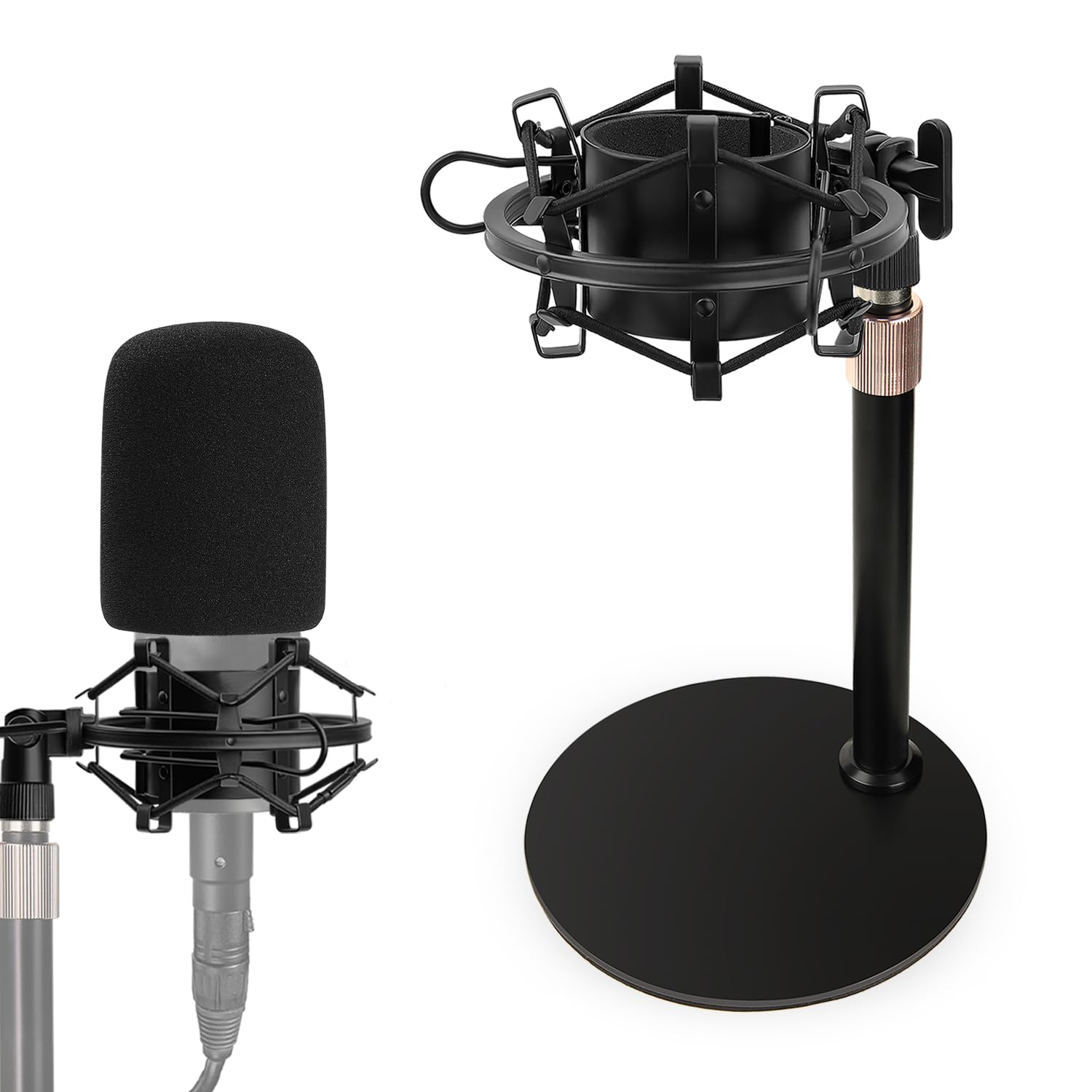 AT2020 Desktop Mic Stand, Adjustable Height Table Microphone Stand with Shock Mount, Pop Filter Windscreen, 1/4 to 3/8 Metal Adapter, Metal Weighted Base, for AT2020 AT2020USB AT2020USB+ AT2035 Mic