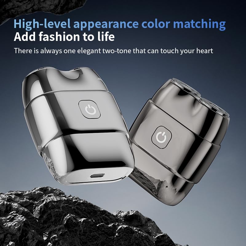 2025 Neu Rasierer Herren Elektrisch, Mini Portable Electric Shaver, IPX7 Wasserdicht Mini Trockenrasierer Herren Elektrisch mit Dual-Ring Magnetklinge für Nass- und Trockenrasierer (Silber) 8