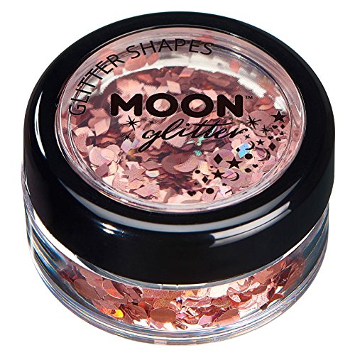 Holographic Glitter Shapes by Moon Glitter â€“ 100% Cosmetic Glitter for Face, Body, Nails, Hair and Lips - 0.10oz - Rose Gold