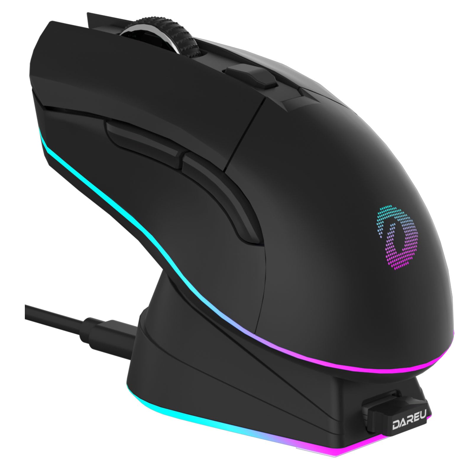 DAREU EM901X Wireless Gaming Mouse with Charging Dock Rechargeable RGB,12K DPI,7 Programmable Buttons High-Precision Sensor [300IPS] [1000Hz] for PC Notebook Mac