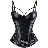 VEENDEO Women's Steampunk Gothic Lace Corset Bustier Faux Leather Bra Lingerie Plus Size S-6XL