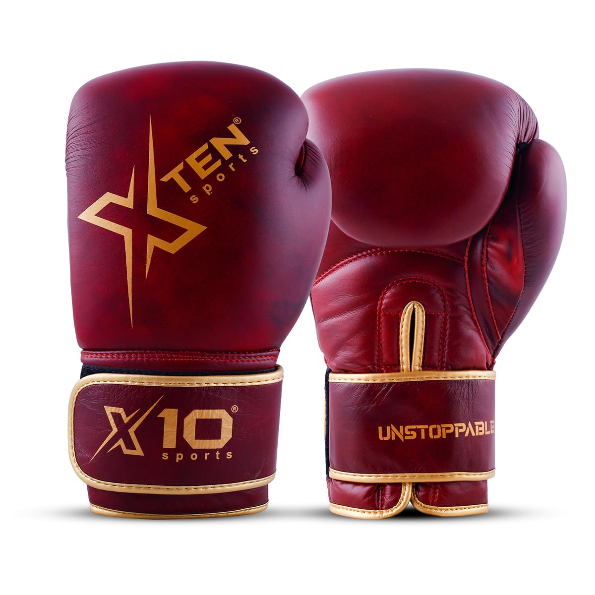 XTEN Boxing Gloves Perfect for Sparring to boost boxing training on Boxing bag Pro gym gloves Cow Hide Leather ventilated boxing gloves women men pair to punch on punch bag (8 OZ, Red & Gold)