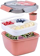 Greentainer 52 OZ Salad Container 3-Compartment BPA-Free Pink