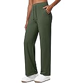 Willit Women's Fleece Lined Pants Wide Leg Thermal Yoga Winter Pants with Pockets High Waist Comyf Casual Lounge Pants 27" Army Green S