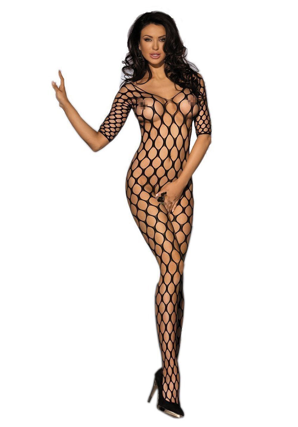 LVYI Sexy Fishnet Open Crotch Corest Bodystocking Bodysuit Tights Lingerie for Women Sex Black