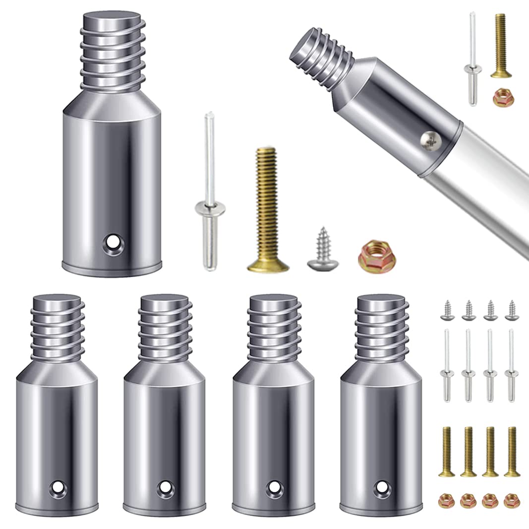 Photo 1 of Threaded Tip Replacement Ultra Threaded Tip Repair Kit Aluminum Extension Pole End Adapter Metal Handle Tips for 1 Inch Wood Metal Pole Stick Mop Broom Brush (6 Pack)