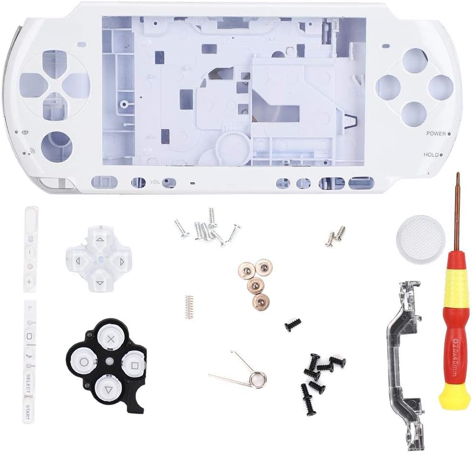 Game Console Case for PSP 3000, Full Housing Shell with Screwdriver,Simple Design, Compact, Lightweight,Easy to Carry,5 Color (White)