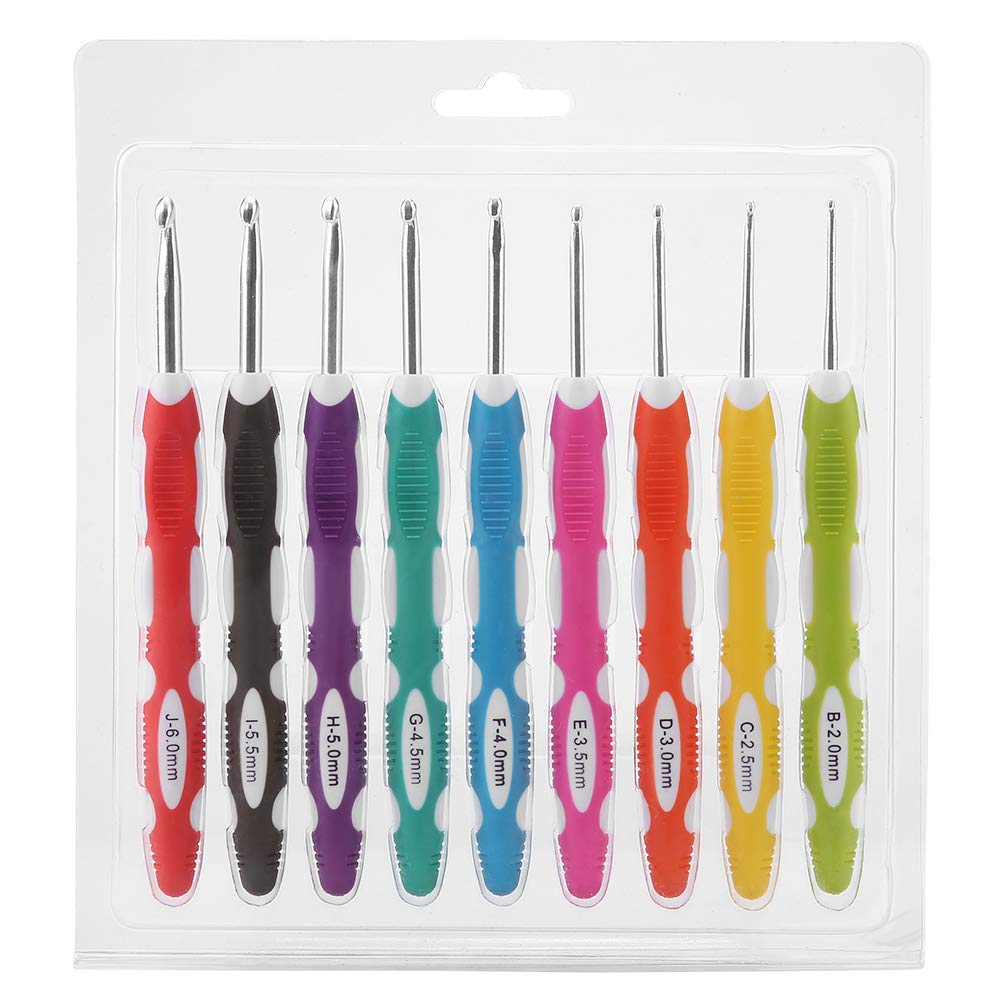 9PCS Aluminum Crochet Hook Knitting Needle Set Plastic Handle for Sewing Knitting with Case Sewing Tool Knitting Kit (Plastic)