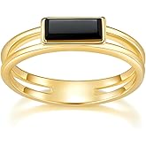MINDDHA Black Onyx Rings|14K Gold Plated Wedding Band For Women| Gold Rings Women 4mm Band Size 4-12