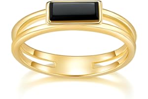 Minddha Gold Rings|Silver Rings| Black Onyx Rings|14K Gold/White Gold Plated Rings For Women| Wedding Band|Gold/Silver Rings for Women 4mm Band Size 4-12