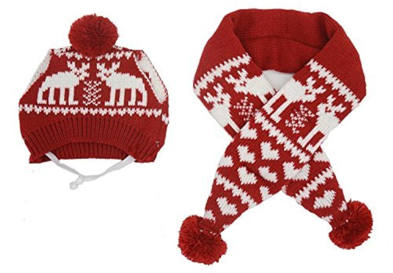 Cat Christmas Reindeer Scarf and Hat Set Costume for Small Pets Puppy,Red Small