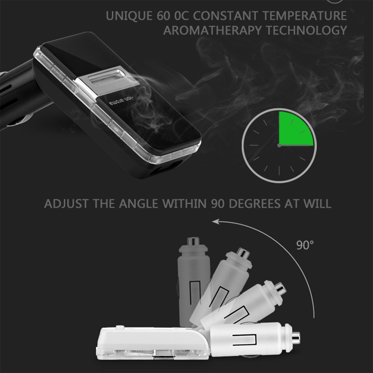 Aromatherapy Essential Oil Diffuser Car Air Freshener, Ionic Air Cleaner Remove Smoke, Odor, Cigarette Smell, Dust, Ideal for Automobile / RV Accessories & Car Gift | CE, FCC and RoHS Certified