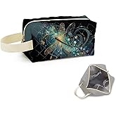 SuoSycorax Dragonfly Printed Quilted Makeup Pouch for Women - Velvety Polyester Cosmetic Organizer w/Triple Compartments, Travel & Makeup Brush Holder