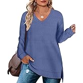 TIYOMI Plus Size Tops for Womens Long Sleeve T Shirts Waffle Knit Tunic Tops Solid Casual Loose Blouse Basic Tee