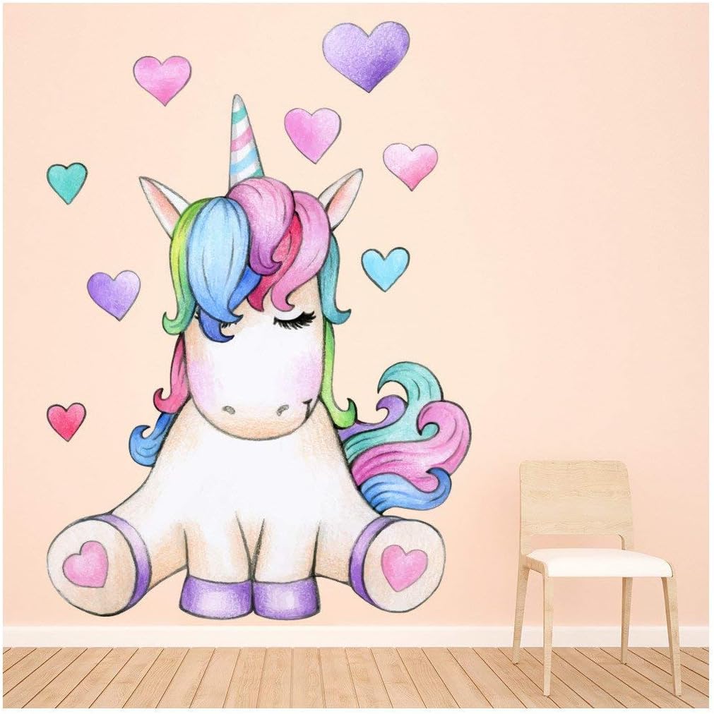 azutura Cute Unicorn Pink Purple Hearts Wall Sticker available in 8 Sizes Digital