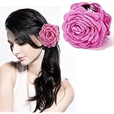 Ahoney Flower Rose Hair Clips 3.7" Flower Claws Clips for Women, Hawaiian Flower Hair Clips Floral Hair Accessories for Girls Cute Claws Clips Blooming Beach Hair Clips Non Slip (Hot pink)